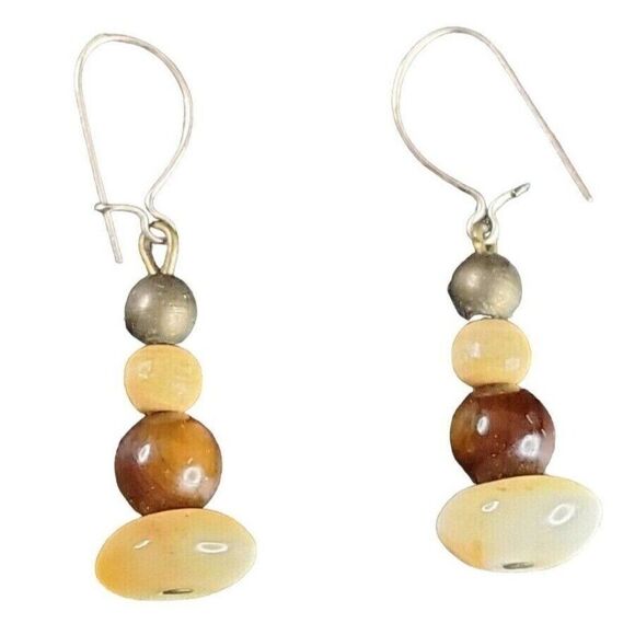 VINTAGE Costume Jewelry- Gold Silver Tone Beaded Gem Stone Pierced Earrings Lot - Picture 10 of 13